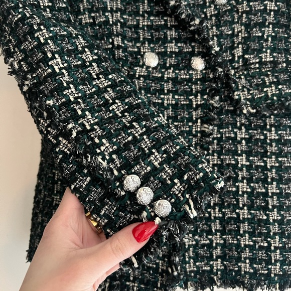 Rachel Zoe Tweed Blazer Forest Green Black - Picture 5 of 10